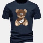 Regular Fit Stripe Bear Print Cotton T-Shirt