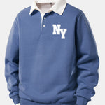 NY Print Contrast Polo Collar Sweatshirt