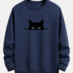 Black Cat Print Relax Fit Sweatshirt