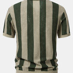 Striped Eyelet Knit Zip Up Polo Shirt