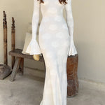 Margovil Bell Long Sleeves Backless Lace-up Shell Print Maxi Dress