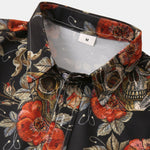 Rose Skull Print Button Up Shirt
