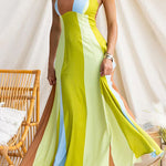 Adjustable Strap Striped Color Block Pocketed Maxi Dress