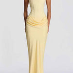 Margovil Sleeveless Ruched Solid Bodycon Maxi Dress