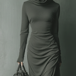 Women's Dark Grey High Elastic Knitted Hooded Maxi Dress