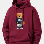 Basketball Bear Print Relax Fit Drawstring Hoodie