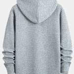 Long Sleeve Waffle Half Button Placket Arc Hem Hooded T-shirt