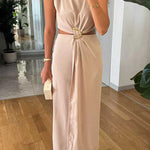 Margovil Crewneck Sleeveless Cut Out Waist Maxi Dress