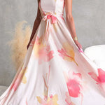 Strapless Tube Tie Waist Floral Print Maxi Dress