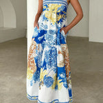 Margovil Pocketed Side Slit Printed Maxi Cami Dress