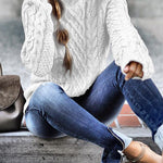 Margovil Mockneck Solid Cable Knit Pullover Sweater