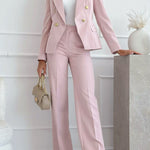 Notch Lapel Double Breasted Pocketed Blazer