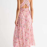 Halter V Neck Floral Print Maxi Dress