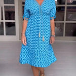 Aisha™ | Comfortable Loose Fit V-Neck Midi Dress