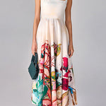 Square Neck Sleeveless Floral Print Midi Dress