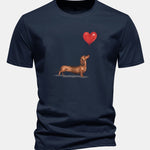 Regular Fit Heart-shaped Balloon Dachshund Print Cotton T-Shirt