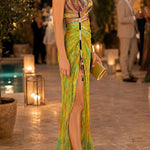 V Neck Sleeveless Printed High Slit Maxi Dress