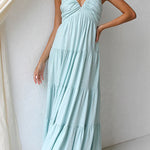 Margovil V Neck Ruffle Trim Tiered Sleeveless Linen Maxi Dress (2 Colors)