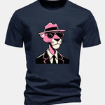 Regular Fit Pink Panther Gentleman Print Cotton T-Shirt