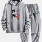 Dissolving Evil Smiley Face Print Relax Fit Hoodie & Jogging Pants