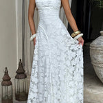 Margovil Spaghetti Strap Backless Lace-up Jacquard Maxi Dress