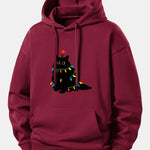 Colorful Light Black Cat Print Relax Fit Hoodie