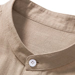 Linen And Rayon Blend Stand Collar Shirt & Linen Cotton Blend Drawstring Striped Shorts