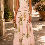 Margovil Boat Neck Sleeveless Floral Print A-line Maxi Dress