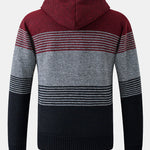 Zip Up Striped Hooded Sweater