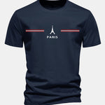 Regular Fit Paris Stripes Print Cotton T-Shirt