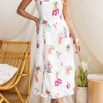 Sleeveless Back Lace-up Cut Out Floral Print Midi Dress