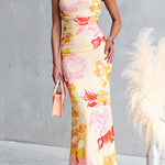 Sleeveless Floral Print Bodycon Maxi Dress