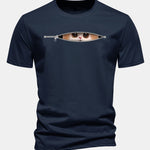 Regular Fit Zipper Cat Print Cotton T-Shirt