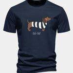 Regular Fit French Dachshund Print Cotton T-Shirt