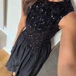 Margovil Crewneck Sleeveless Glitter Sequin Splice Maxi Dress