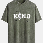 Halloween Kind Ghost Print Washed Distressed Drop Shoulder T-Shirt