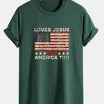 Regular Fit Jesus American Flag Slogan Print Cotton T-Shirt