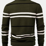 Striped Textured Zip Knit Polo Shirt