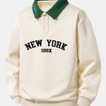 Relax Fit New York Print Contrast Polo Sweatshirt