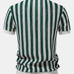 Stripe Johnny Collar Open Knit Polo & Straight Leg Linen Pants