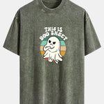 Ghost Slogan Print Washed Distressed Drop Shoulder T-Shirt