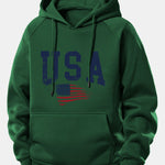 USA Flag Print Drawstring Hoodie