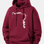 Outline Cat Print Relax Fit Hoodie