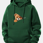 Zipper Bear Print Drawstring Hoodie