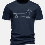 Regular Fit Line Dachshund Print Cotton T-Shirt