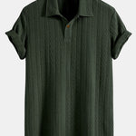 Short Sleeve Jacquard Polo & Straight Leg Ribbed Pants