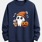 Halloween Ghost Coffee Pumpkin Print Relax Fit Sweatshirt