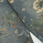 Flower Print Denim Wide Leg Pants