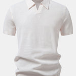 Textured Johnny Collar Crocheted Knit Polo