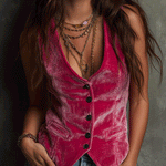 Retro Bohemian Bright Pink Velvet Vest